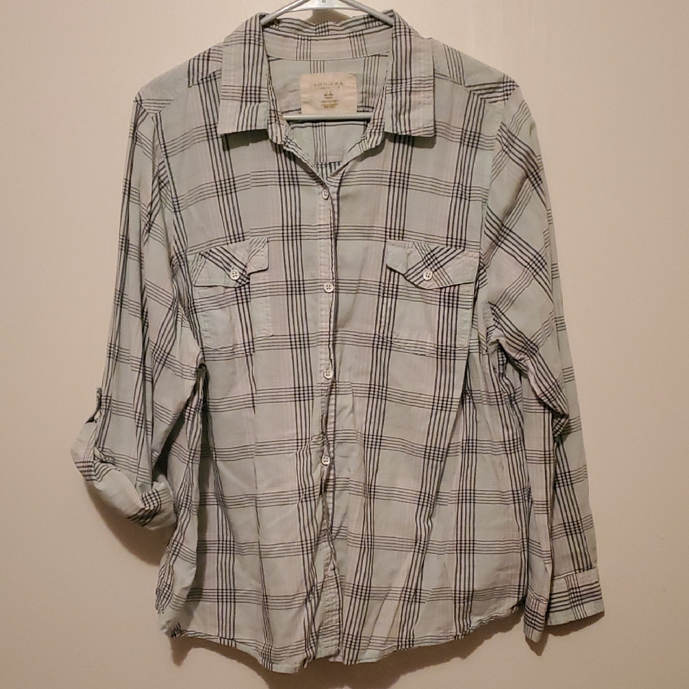 Sonoma Green and White W/black  Checkered‎ Shirt